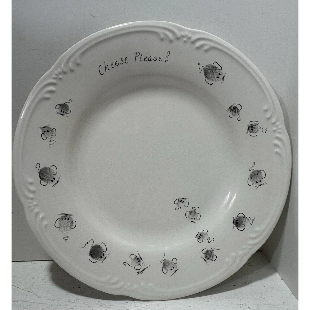 pfaltzgraff Vintage Cheese Plate With Mice Mouse Cheese Please Scalloped Edge